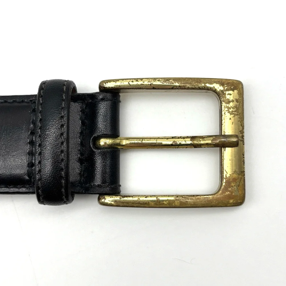 Vintage Trafalgar 1716 Cortina Black Leather Bass Buckle Belt 36 Handmade in USA